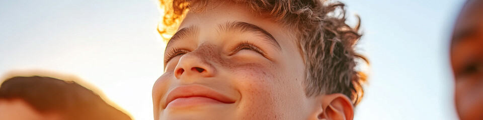 Fototapeta premium Close-up Portrait of a Boy with Freckles and Curly Hair