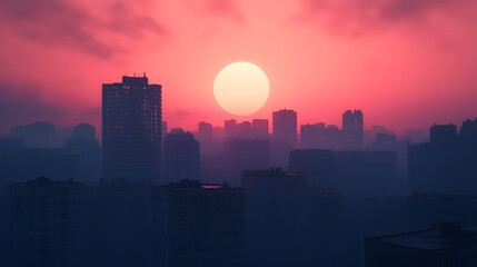 Naklejka premium Sunset over urban skyline cityscape photography evening atmosphere high viewpoint serene beauty