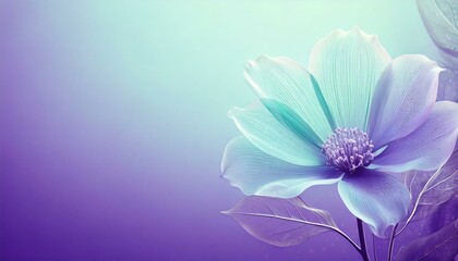 Delikatne, minimalistyczne niebiesko-fioletowe, gradientowe tło z kwiatem © Monika