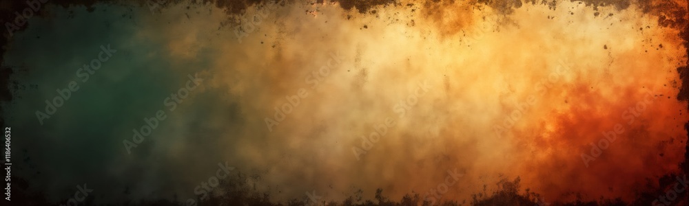 Aufkleber vintage poster design with distressed grunge header. aged graphics, messy layout under cloudy subdue