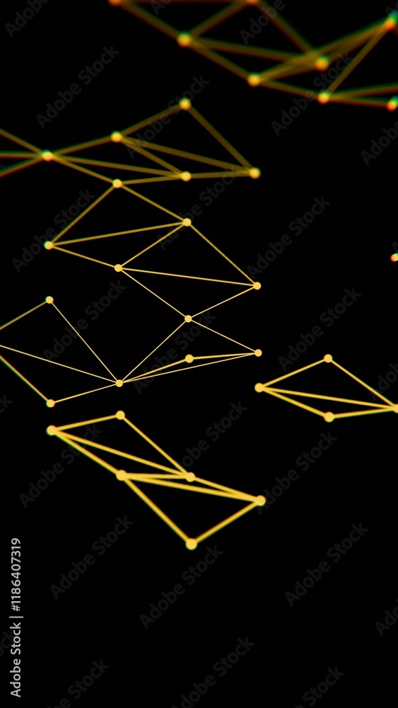 Poster abstract geometric network with yellow lines on black background