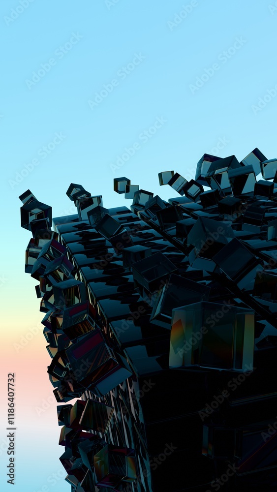 Poster abstract 3d glass cubes on gradient sky background
