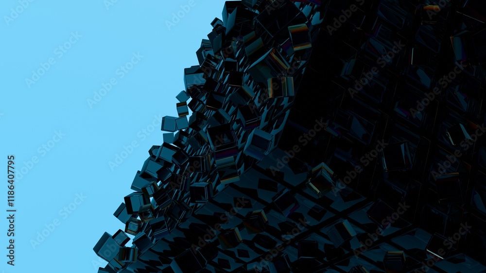 Poster abstract 3d glass cubes on gradient sky background