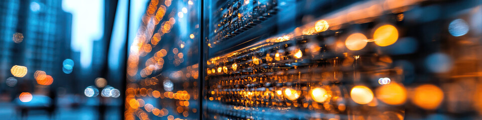 Server Rack and City Lights at Night