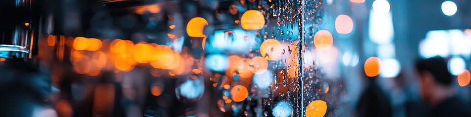 Fototapeta premium Rain-Streaked Glass with City Lights Bokeh