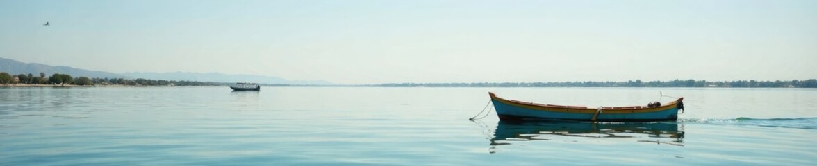 Obraz premium Boat on the calm waters of the Albufera Lagoon, stillness, nature