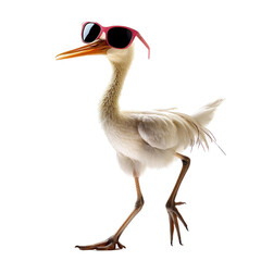 Obraz premium Funny Crane Dancing in Large Sunglasses with a Playful Stance on a transparent background
