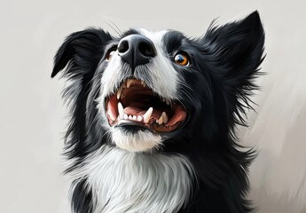 Obraz premium Border Collie Dog Panting Happily Against Neutral Background