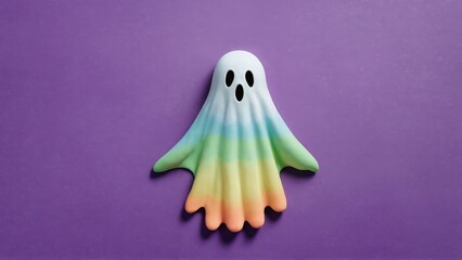 Rainbow colored ghost figurine on purple background
