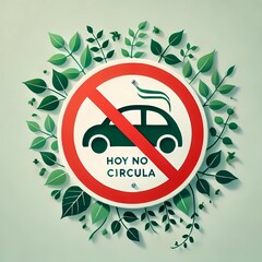 Hoy No Circula sign with green foliage