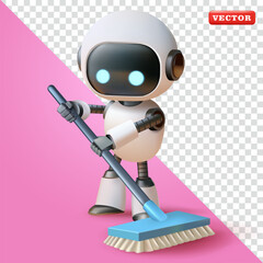 Robot mopping the floor, 3d vector. Suitable for technology, household and design elements