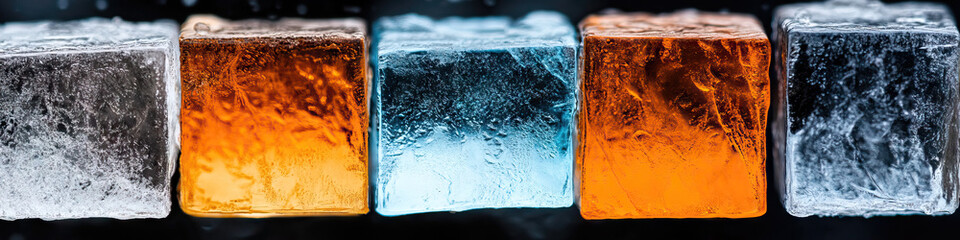 Five Colored Translucent Cubes on Dark Background