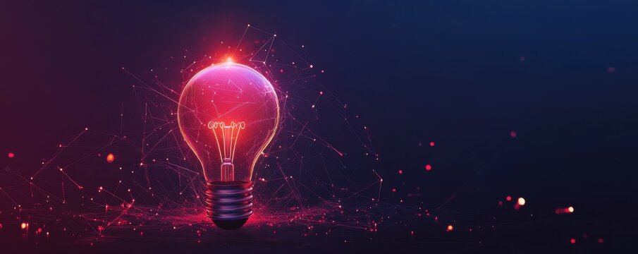 light bulb, innovation, creativity, abstract design, glowing, network connections, energy, technology, idea generation This image features a glowing light bulb with radiant energy and connecting lin