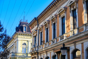 Fototapeta premium Historical buildings in Subotica, a city and the administrative center in the autonomous province of Vojvodina, Serbia.