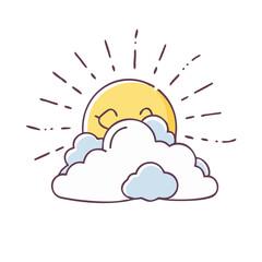 sunshine peeking from clouds vector icon, spring vector illustration - simple illustration of sunshine peeking from clouds perfect for logos, and spring -themed designs.