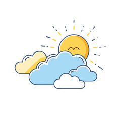 sunshine peeking from clouds vector icon, spring vector illustration - simple illustration of sunshine peeking from clouds perfect for logos, and spring -themed designs.