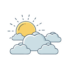 sunshine peeking from clouds vector icon, spring vector illustration - simple illustration of sunshine peeking from clouds perfect for logos, and spring -themed designs.