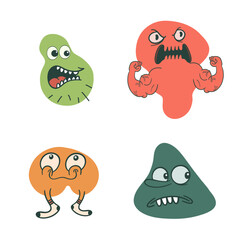 Four expressive cartoon monsters with unique personalities.  Perfect for kids' projects, websites, or apps!
