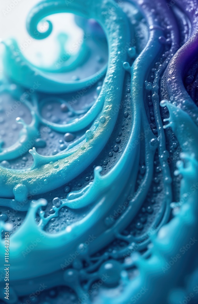 Poster abstract aquamarine liquid swirls, splashes create dynamic pattern. liquid paint gel texture with wa