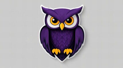 Adorable cartoon owl sticker. Purple and yellow, this digital illustration is perfect for kids' projects or as a fun graphic.