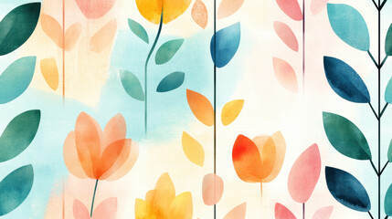 Seamless pattern, A serene pastel tone background featuring faded floral designs, ideal for use in high-fidelity creative projects and digital designs.