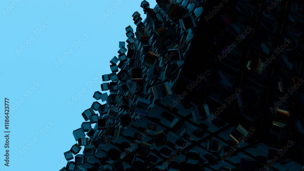 Poster abstract 3d glass cubes on gradient sky background