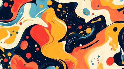 A vibrant abstract pattern with swirls and blobs of paint, creating a sense of movement.