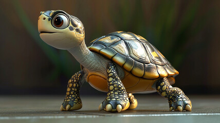 Obraz premium Adorable Cartoon Tortoise 3D Rendered Baby Turtle Cute Reptile Illustration Wildlife Animal