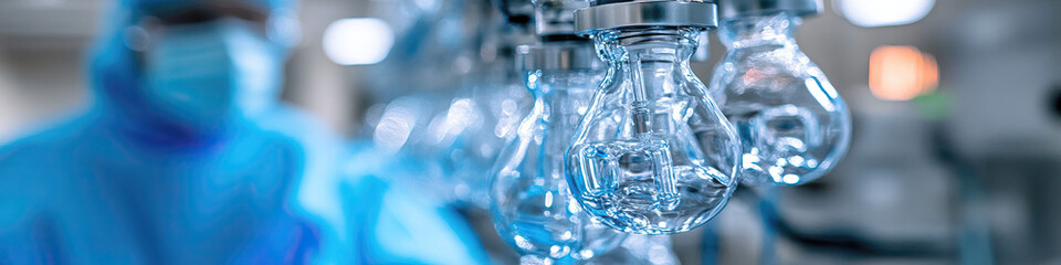 Industrial Glass Vessels and Technician in Cleanroom