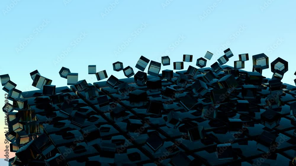 Poster abstract 3d glass cubes on gradient sky background