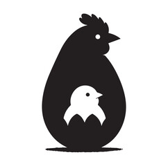 Chicken with her Child vector silhouette
