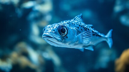 Naklejka premium Close-up of a blue fish swimming underwater.