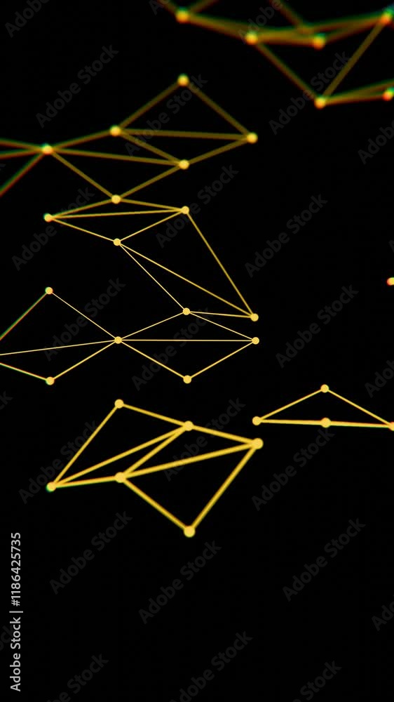 Poster abstract geometric network with yellow lines on black background