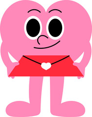 pink cute heart character cartoon sending love letter illustration