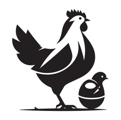 Chicken with her Child vector silhouette
