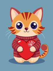 Adorable Kawaii Kitten Vector: A Heartwarming Valentine’s Day Design