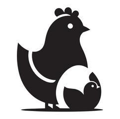 Chicken with her Child vector silhouette