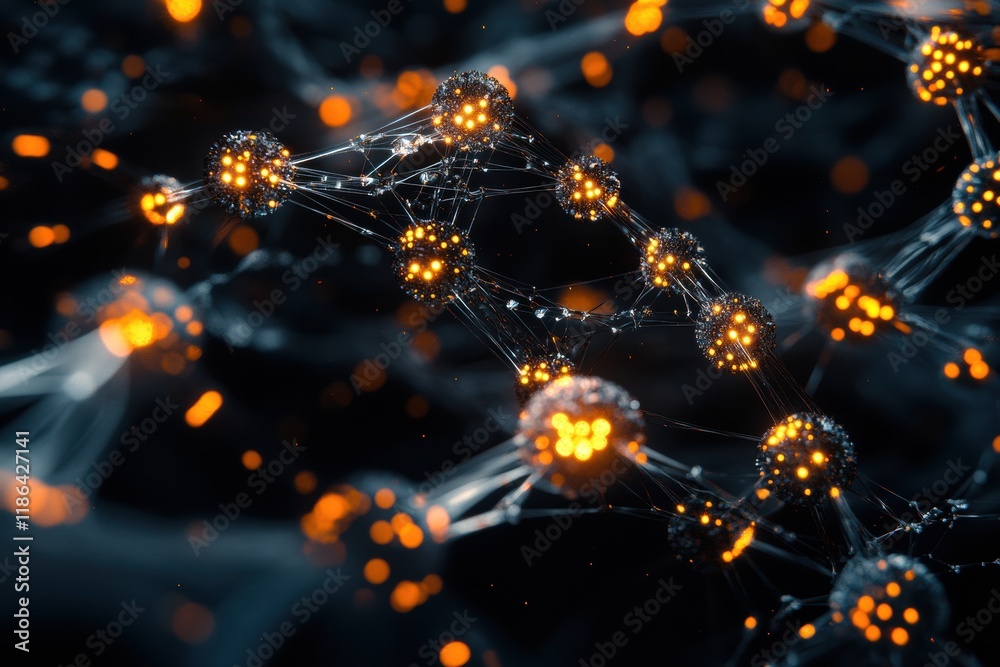 Leinwandbilder Detailed 3D visualization of virus structure highlighting capsid, spikes, and RNA strands with glowing molecular details. Generative AI