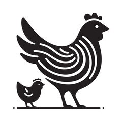 Chicken with her Child vector silhouette