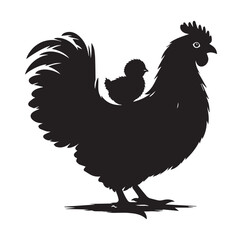Chicken with her Child vector silhouette