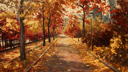 Autumn Nature Landscape: Lake, Bridge, and Golden Forest Pathway with Romantic Views