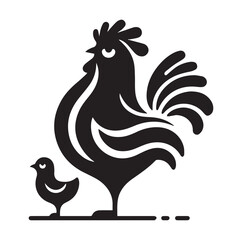 Chicken with her Child vector silhouette