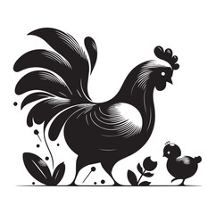 Chicken with her Child vector silhouette