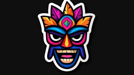 Vibrant tribal mask design. Bold colors and playful expression.