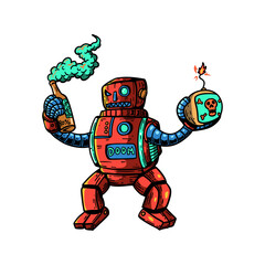 robot illustration for design, template, logo, icon, character design, etc