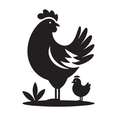 Chicken with her Child vector silhouette
