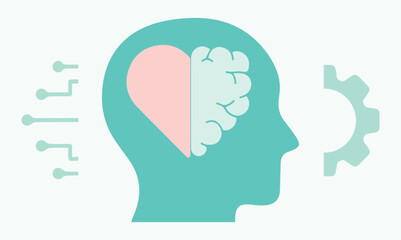 Heart, brain, mental health, medicine. Science, artificial intelligence, mind, net, work, worldwide, global. Healing, therapy, life, healthy. Icon, set, vector