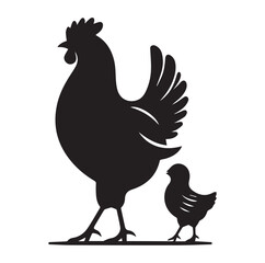 Chicken with her Child vector silhouette