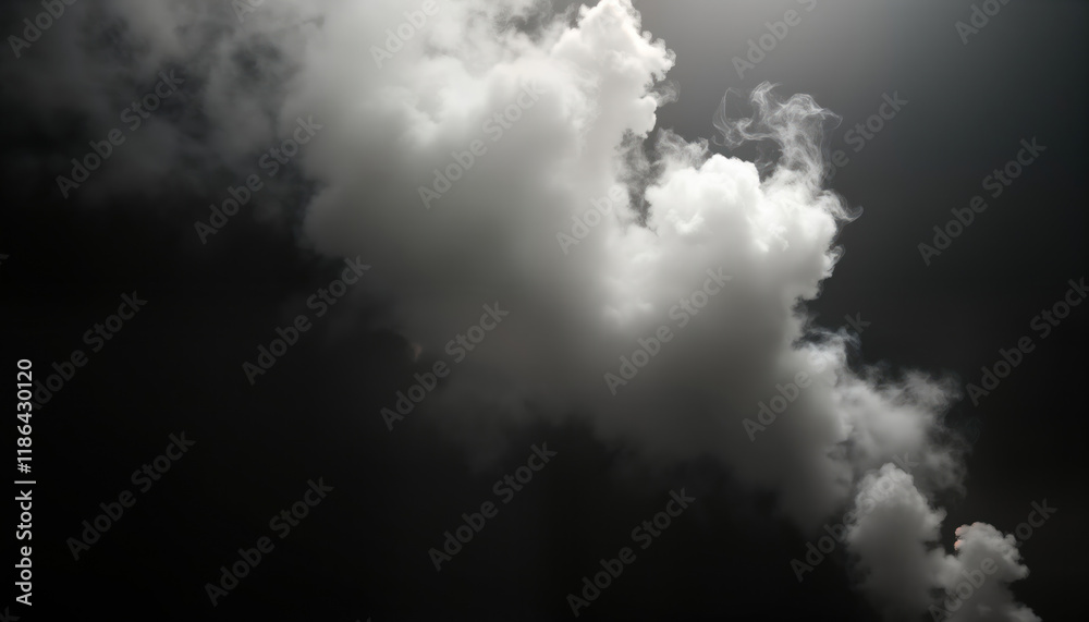 Poster dramatic black, white image shows clouds fog. dark background contrasted with light clouds. image co