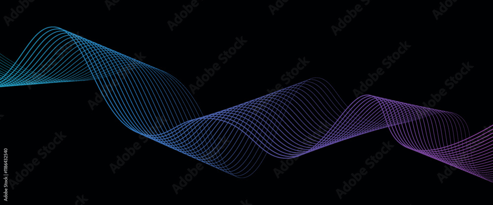 Wall mural abstract vector dot particles wave flowing smooth curve blue purple gradient color on white backgrou